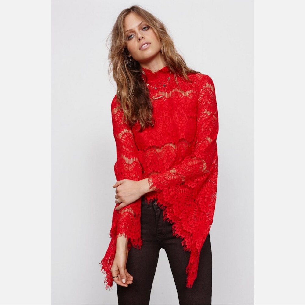 MinkPink Drama Queen Bell Sleeve Lace Top